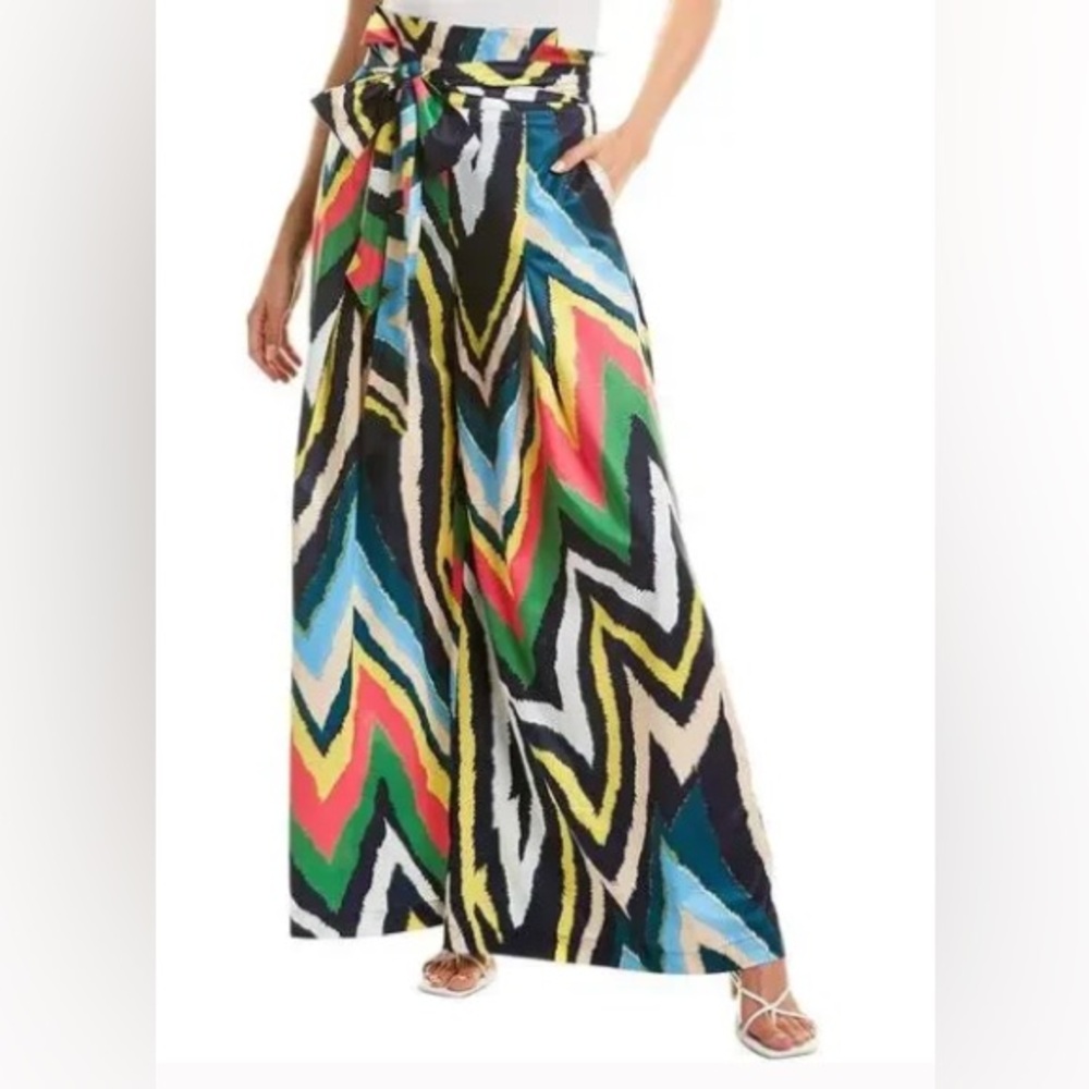 Gracia Women's Tie-Waist Wide Leg Abstract Print Palazzo Pant, Various Sizes